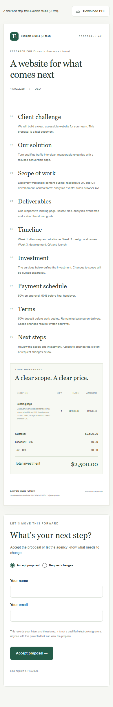Actual mobile client proposal